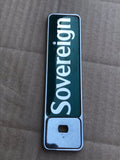 Jaguar X300 Sovereign boot badge Green back with silver lettering