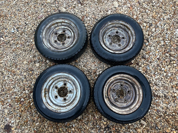 Brian James 12” Steel Trailer wheels & tyres x4 155/70 R12 5 STUD 140MM PCD, NO OFFSET spares or repairs
