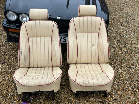 Jaguar SPORT XJR XJ40 Front Seats AEM Magnolia w Cherry Red Piping 88-92